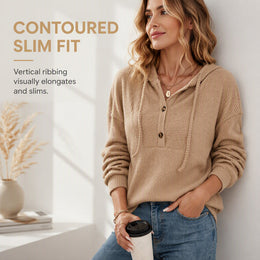 Women's Casual Ribbed Knit Pullover Hoodie