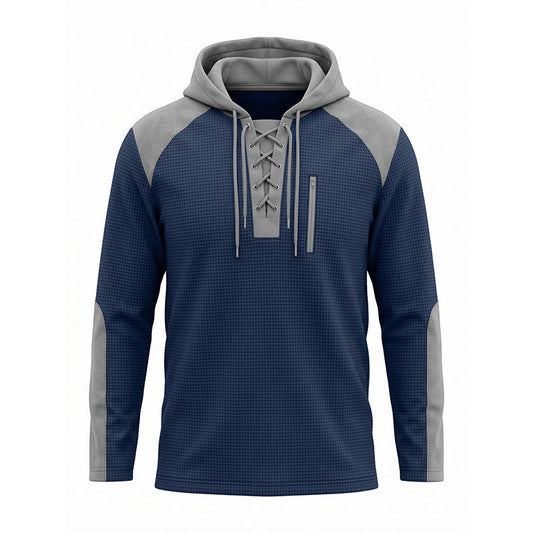 Men's Casual Knit Color-Block Hoodie