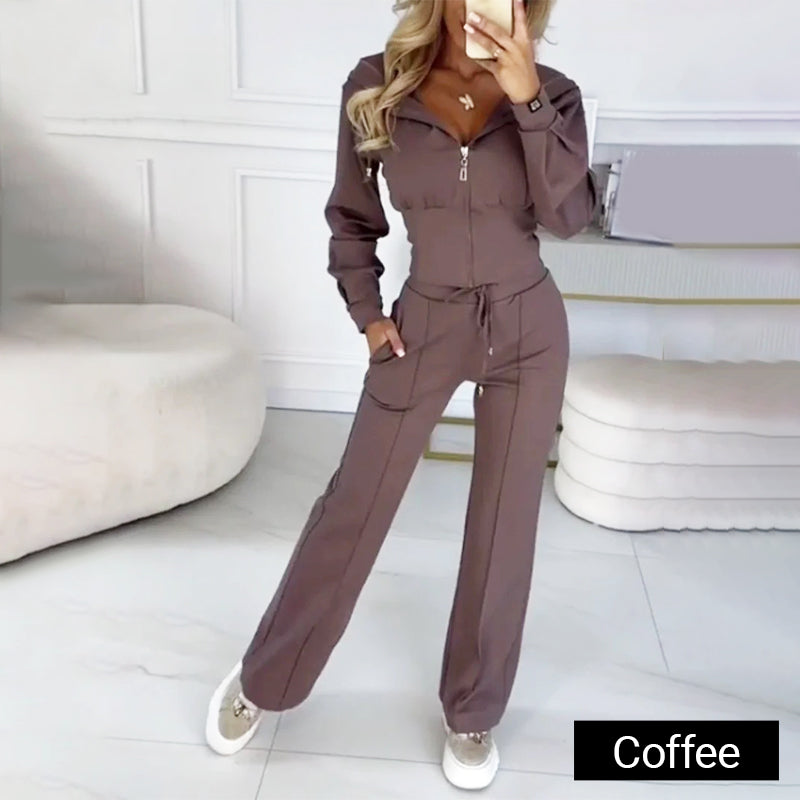 Coffee women's zip-up two-piece sportswear set