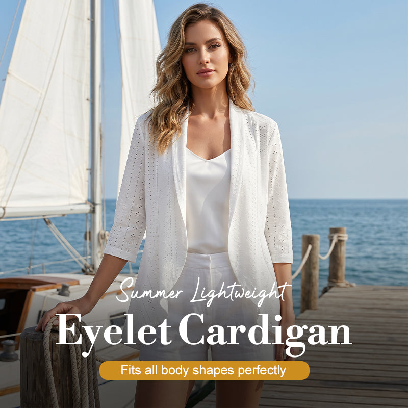 Women's lightweight eyelet open-front cardigan – product view 1