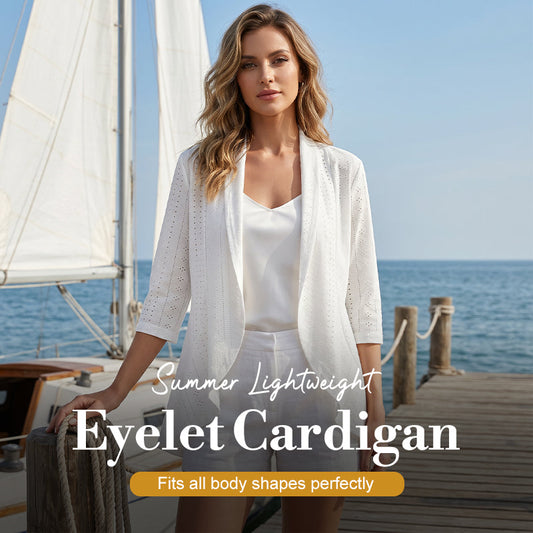 Women's lightweight eyelet open-front cardigan – product view 1