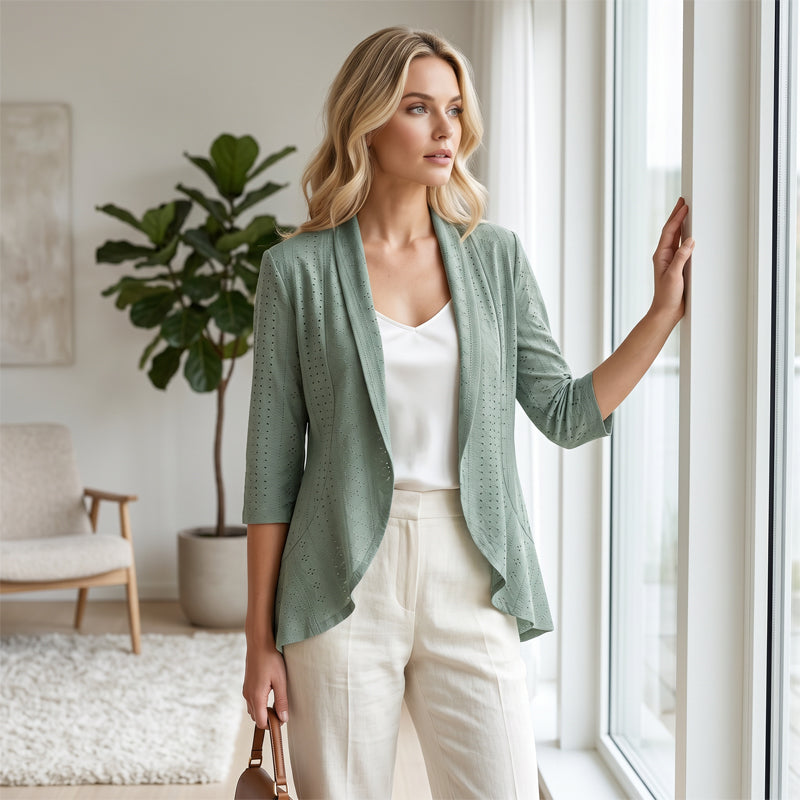 Women's lightweight eyelet open-front cardigan – product view 3