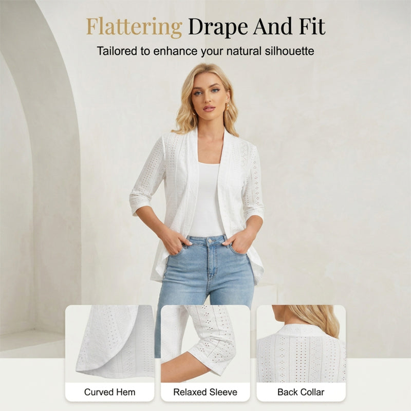 Women's lightweight eyelet open-front cardigan – product view 7
