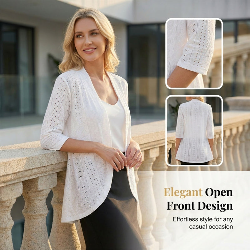 Women's lightweight eyelet open-front cardigan – product view 6