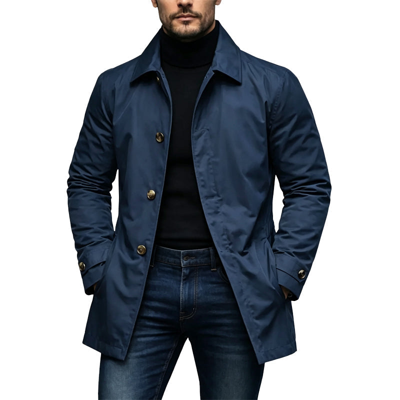 Navy men's mid-length trench coat