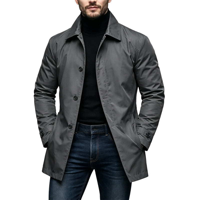 Grey men's mid-length trench coat