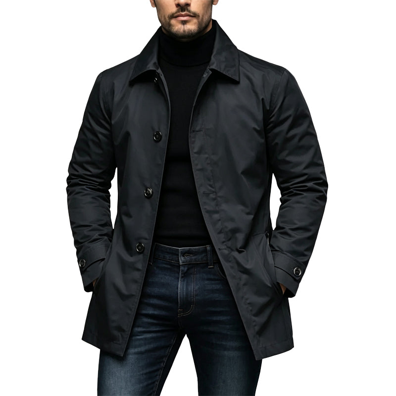 Black men's mid-length trench coat