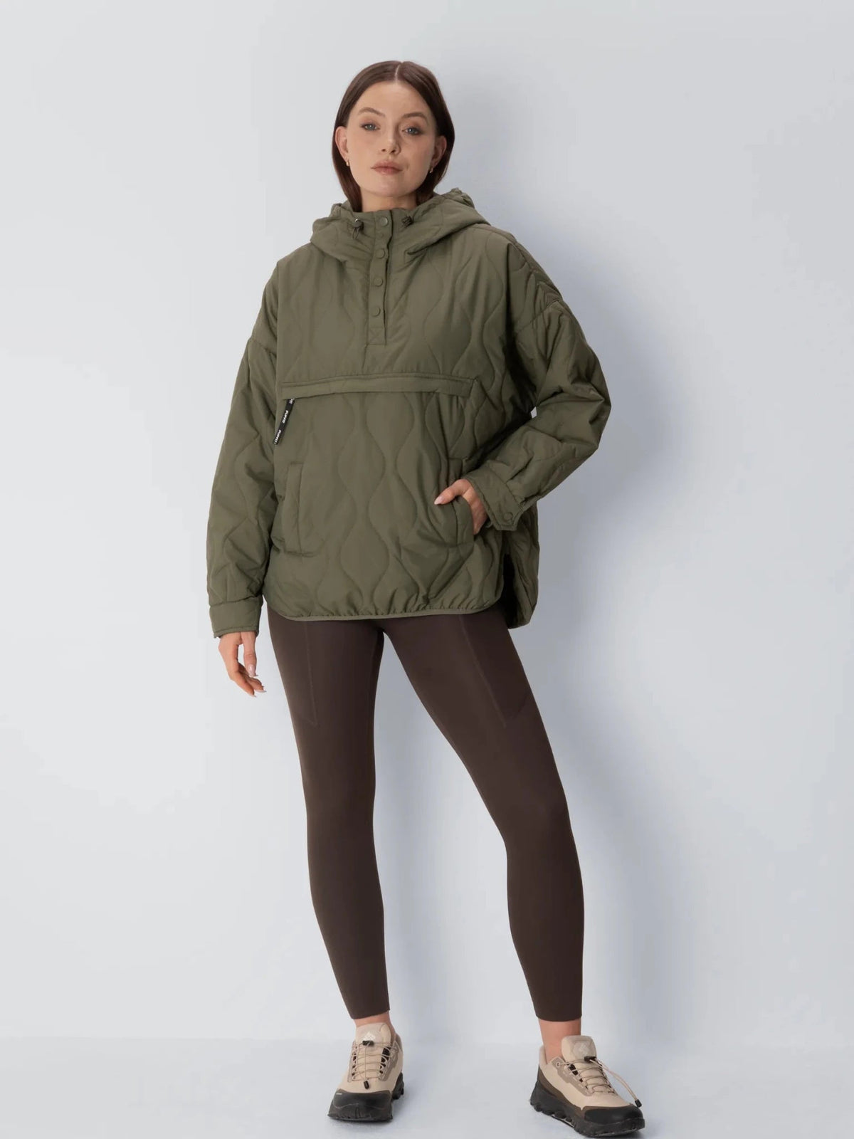 Unisex packable quilted puffer hoodie in army green