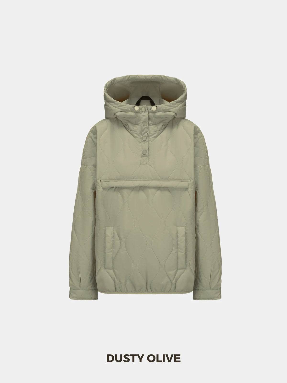 Unisex packable quilted puffer hoodie in dusty olive