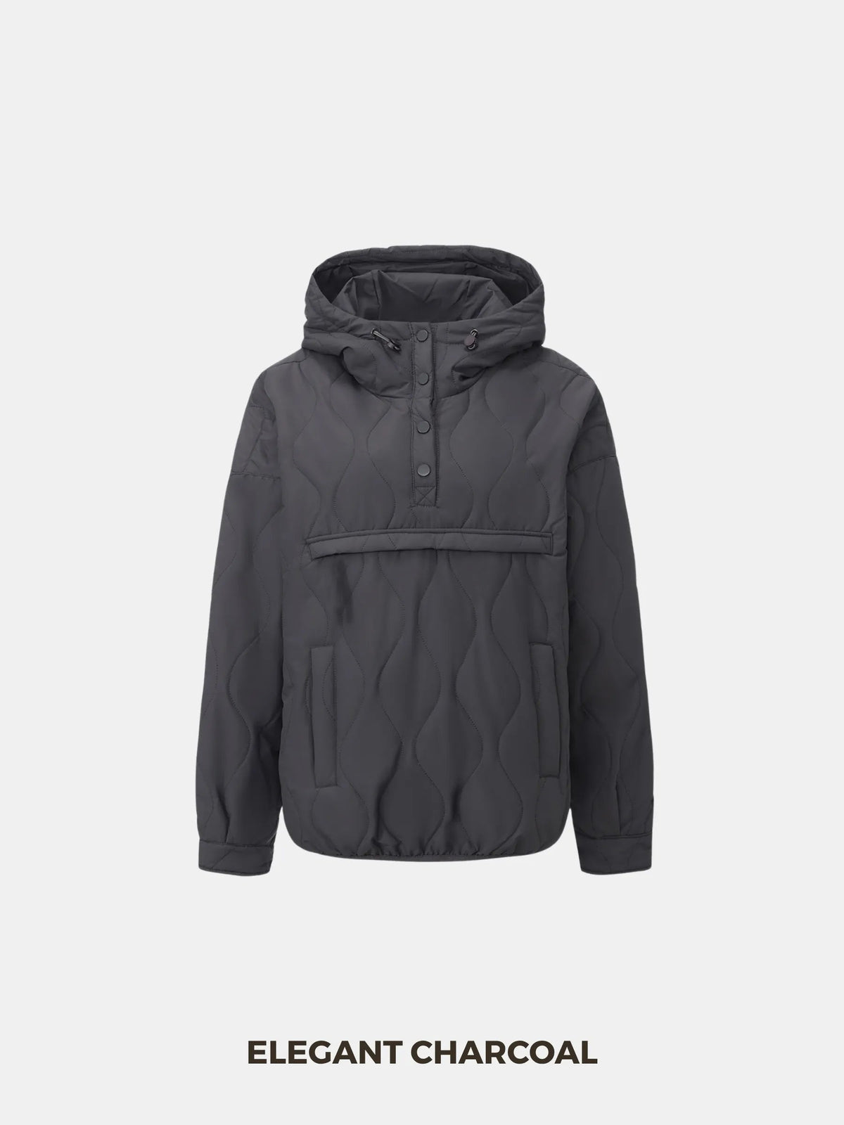 Unisex packable quilted puffer hoodie in elegant charcoal
