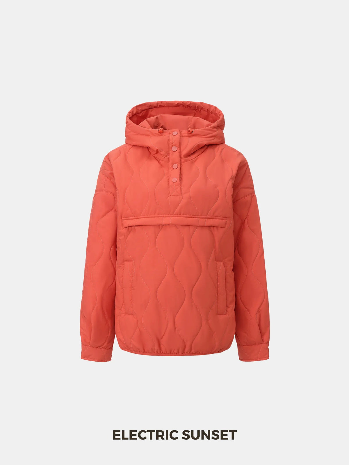 Unisex packable quilted puffer hoodie in electric sunset